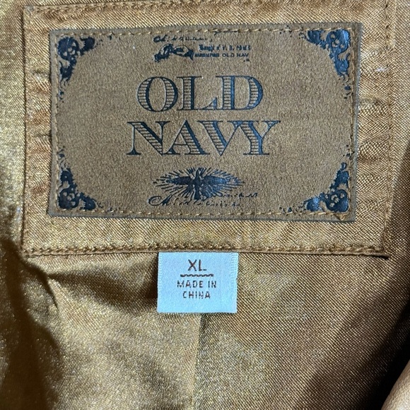 Old Navy Vintage Genuine Tan Leather Cropped Jacket Ruffle Collar Tie Front XL - Picture 5 of 10